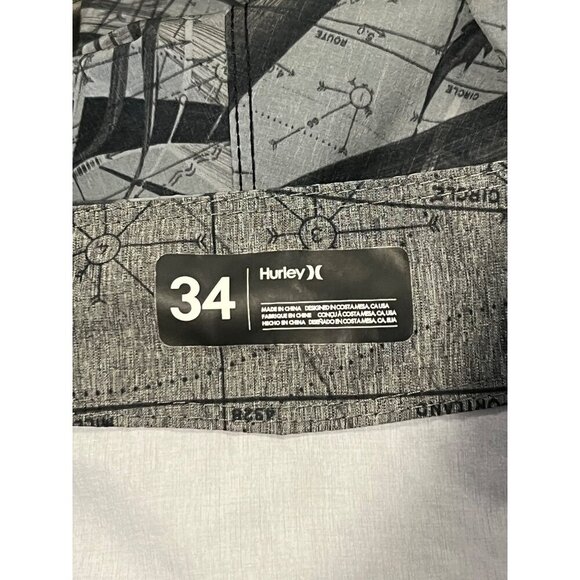 Hurley Mens 34 Gray Tropical Board Shorts Red Stripe Gray Stretch Swim EUC - Picture 8 of 10